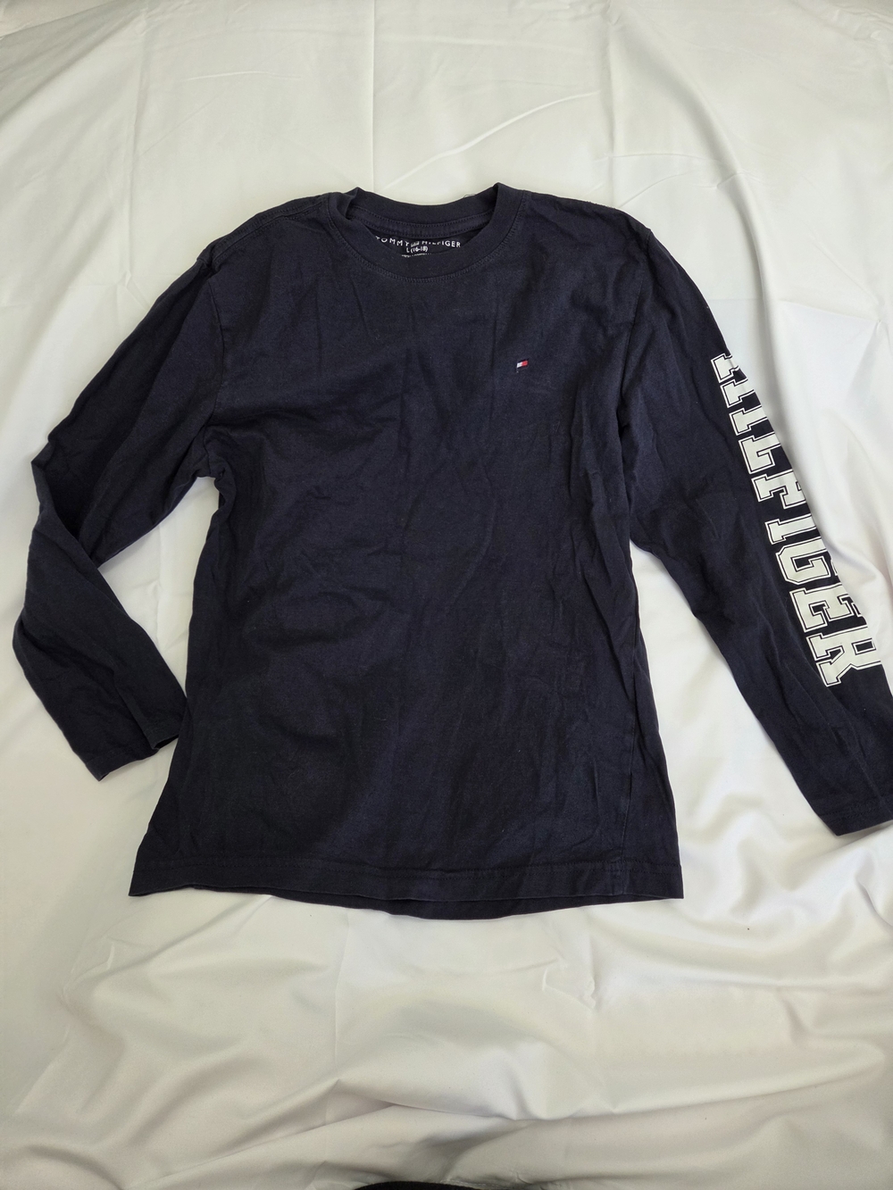 Tommy Hilfiger Navy Long Sleeve Tee with Sleeve Lettering